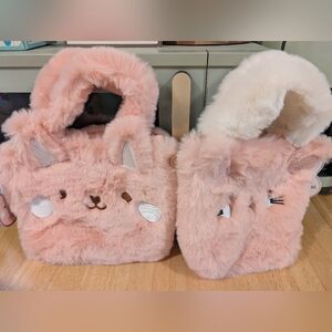 Danbar Global Pink Faux Fur Plush Bunny Handbag Crossbody Bag Set NWT